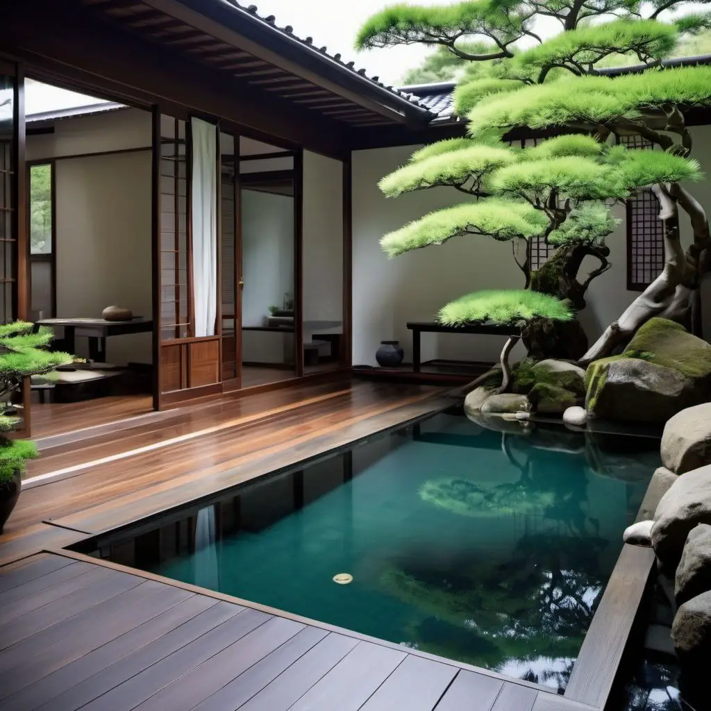 japanese style house with pool