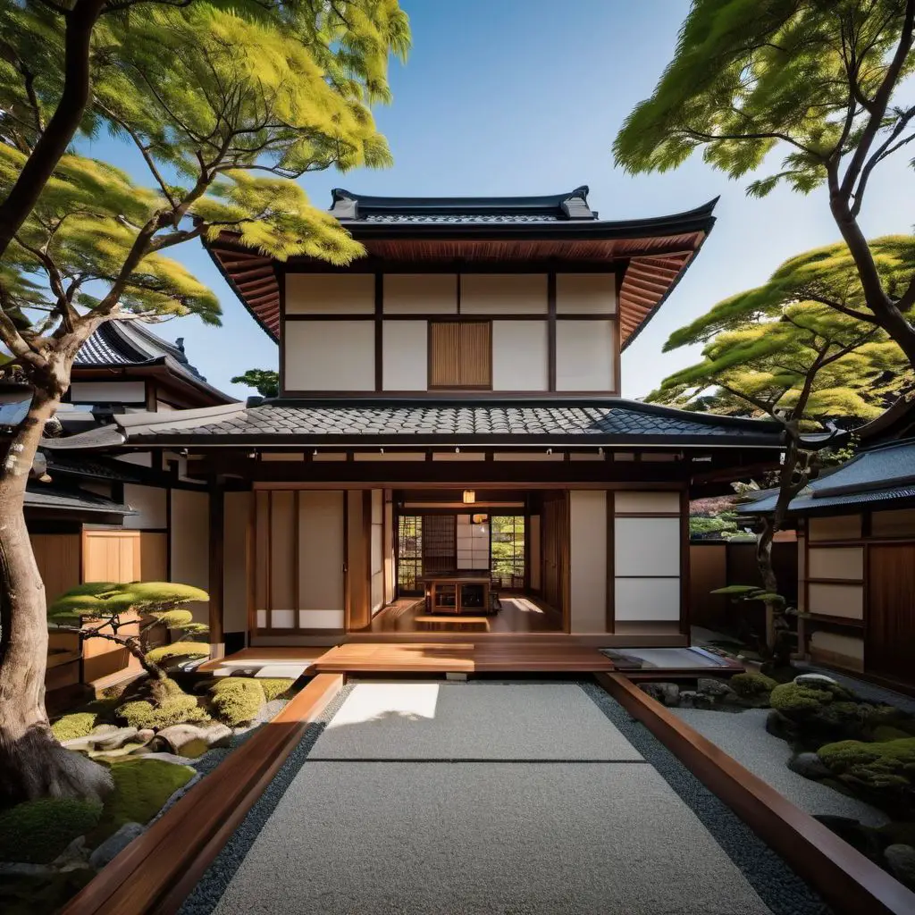 japanese style house with wooden accent
