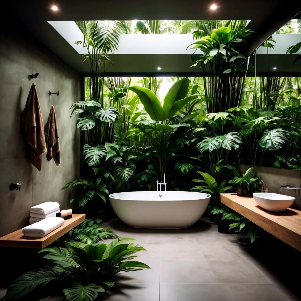 Bathroom Ideas That Make You Feel At Home, Decorated With Tub Plants In A Tropical Forest