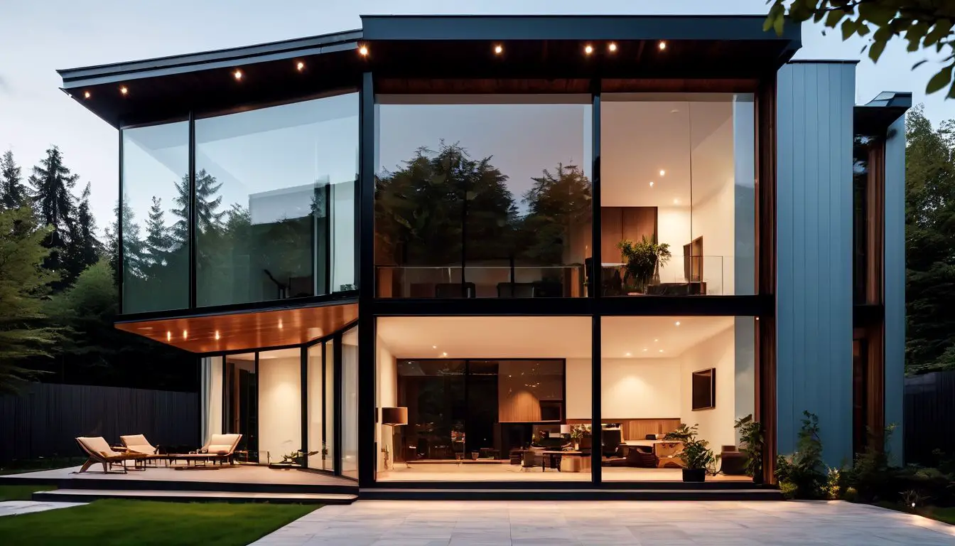 house design with wide glass windows