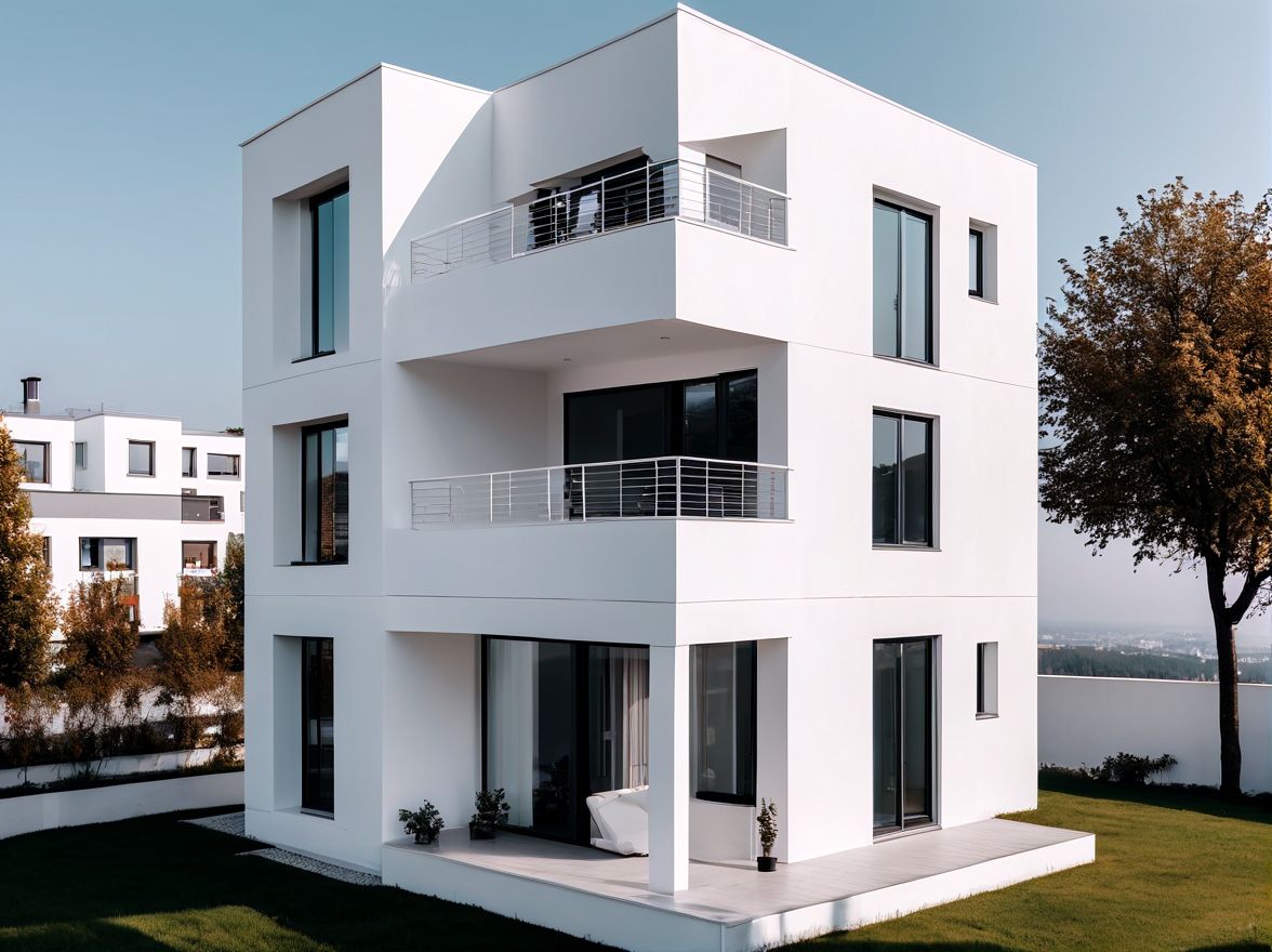 minimalist multi-storey house with a dominant white color