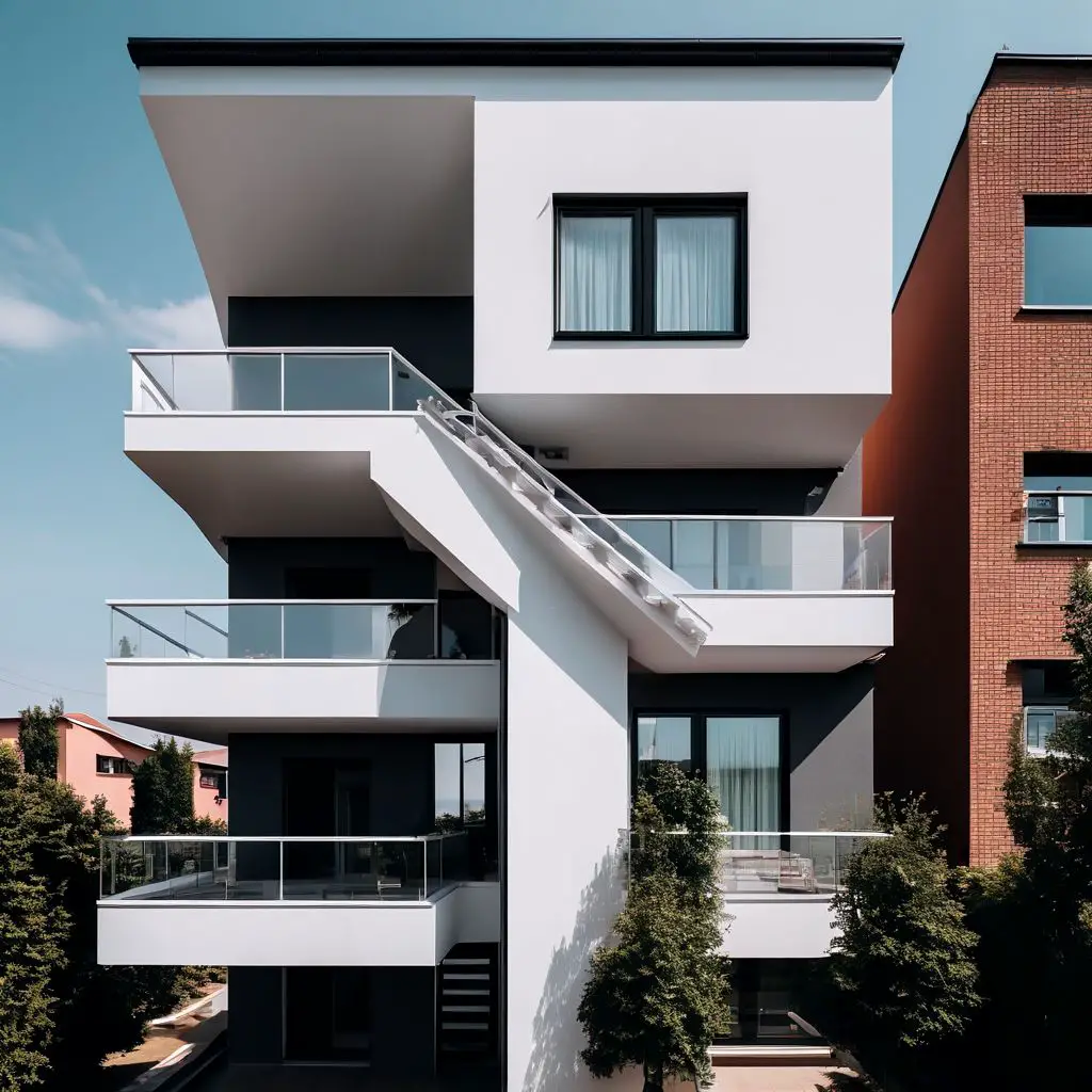 minimalist multi-storey house with unique balcony